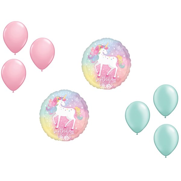 Loonballoon Unicron Theme Balloon Set, 2x Birthday Enchanted Unicorn Balloons and 6x latex balllons 81149